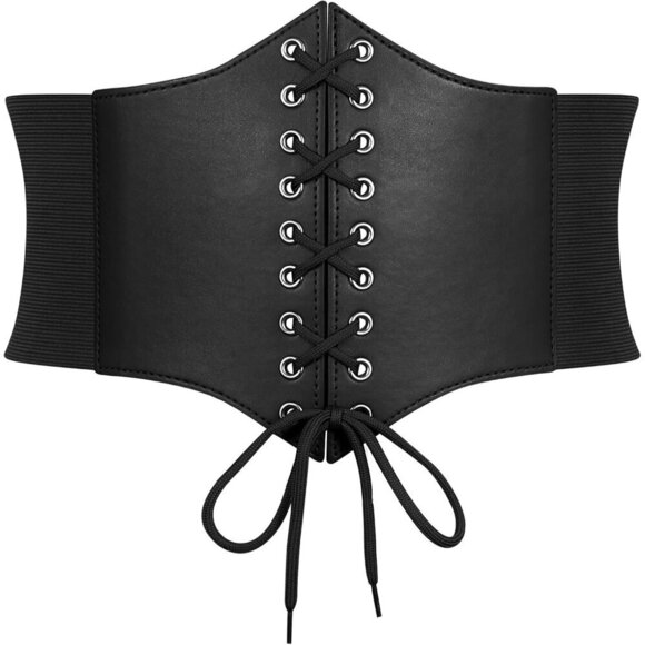 Women Elastic Lace-up Wide Waspie Corset Belt for Halloween & Costume Wear